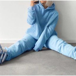 Women's Two Piece Pants Fleece Pantsuit 2 Pcs Sweatersuits Long Sleeves Casual Sport Suits Warm Tracksuit Outsuit Trouser Suit Jumpsuit