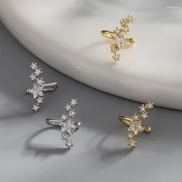 Stud Earrings Shiny Star Crystal Ear Clip For Women Silver Color Elegant Non-Piercing Trend Rhinestone Bone Girls Jewelry