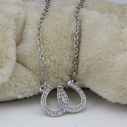 Lead and Nickel Jewellery Double Horse Shoe Pendant Necklace Equestrian Horseshoe Jewellery Decorated with White Czech Crystal235n