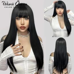 Wigs Synthetic Wigs Long Straight Black Wig For Woman With Bangs 26 Inch Blonde Pink Red Cosplay Lolita Heat Resistant Natural Hair 230