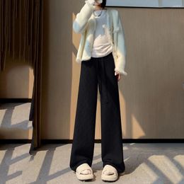 Women's Pants Korea Plush Wide Leg For Women Autumn Winter High Waisted Knitted Jacquard Floor Mop Narrow Cut Straight