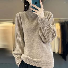 Women's Sweaters Autumn Winter Women Merino Wool Sweater Half-high Collar Lantern Sleeve Pullover Thickened Cashmere Casual Knitwear Top