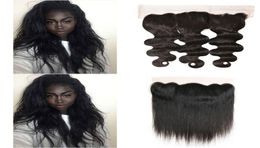 Virgin Brazilian Human Hair 13x4 Straight Body Wave Lace Frontal Closure Part Pre Plucked With Baby Hair Natural Color 818 i7283604