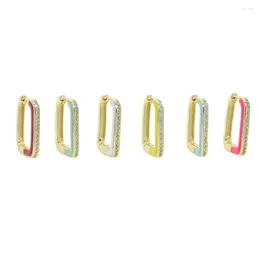 Hoop Earrings Geometric Rectangle For Women Colourful Pink Red Enamel And CZ Cubic Zirconia Gold Plated Colour Fashion Jewellery