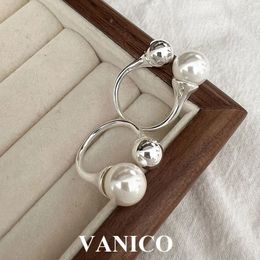 Simple Pearl Beaded Open Ring 925 Sterling Silver Korean Trendy Jewelry Dainty Imitation Pearl And Plain Beads Ring for Women 240103