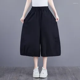 Women's Pants #2946 Summer Wide Leg Women Thin Loose Big Pockets Cotton Linen Female Calf-length Vintage Trousers Ladies Joggers