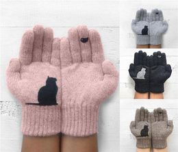 Five Fingers Gloves Cute Cartoon Printing Cat And Bird Pattern Thick Winter Hand Protection For Girl Gift7683908
