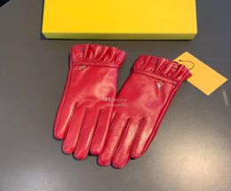 Classic Wave Pattern Leather Gloves Plus Velvet Sheepskin Mittens Warm Autumn Winter Gloves Plush Lining Glove9270983