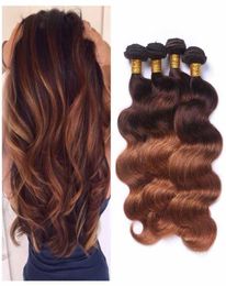 Whole Brazilian Ombre Blondes Human Hair 4 Bundles Colored Ombre 430 Two Tone Body Wave Brown Human Hair Weave Bundles5259570