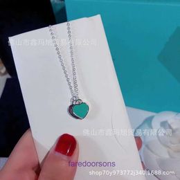 Tifannissm Pendant Necklac Best sell Birthday Christmas Gift Titanium steel enamel love necklace female t family double heart blue red pink Have Original Box