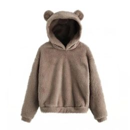 Autumn Winter Women's Hoodies Women Long Sleeve Rabbit Ear Hood Sweatshirt Cute Plush Warm Casual Hoodie Tops 240102