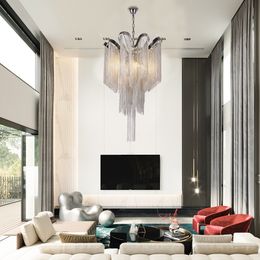 Included With LED Bulb Post-Modern Metal Aluminium Tassel Flower-Shaped Pendant Lamp E14 Plated Chrome Chandelier For Dining Room