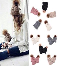 2PCS Women Kids Baby Child Warm Winter Knit Beanie Pom Bobble Hat Crochet Ski Cap FF060BK1208785