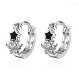 Hoop Earrings Fashion Simple Lovely Black Pentagram Star Crystal Stud Huggie Cute Hoops Tiny Ear Piercing For Women Gifts