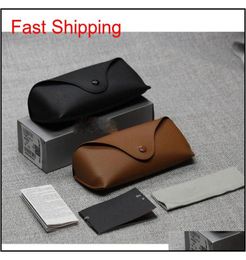 Whole Black Sun Glasses Case Retro Brown Leather Sunglasses Box Discount Cheap Fashion Eye Glasses Pouch Without Cleaning Clot5481412