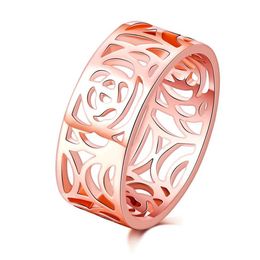 Top Quality Fashion Trendy 8mm 18k rose gold Plated Flower Vintage Wedding bands Rings For Women hollow Design anillo234Z