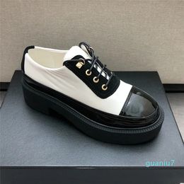 Luxury Designer Dress Shoes Loafers Women Lace-up Black White Leather Shoe Increase Platform Sneakers