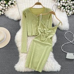 Casual Dresses Beach A Line Office Lady Sexy French Vintage Women Romantic Elegant O Neck Button Sets Two Pieces Party Female Y2K Dress
