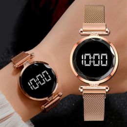 Luxury LED Women Magnetic Bracelet Watches Rose Gold Digital Dress Watch Quartz Wristwatch Ladies Clock relogio feminino302V