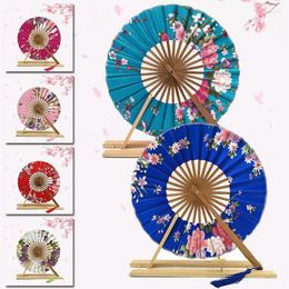 Decorative Figurines 1pc Chinese Flower Bamboo Pocket Folding Hand Fan Windmill Round Circle Party Decor Gift For Wedding Christmas