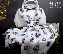 100 silk scarf shawl Hangzhou silk soft and elegant Black skull white scarf ladies long shawl spring autumn18061008