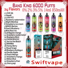 Authentic Bang King 6000 Puff Disposable E Cigarette 24 Flavours 14ml Pod Rechargeable Battery 850mAh 6K Puffs 0% 2% 3% 5% RBG Light Vape Pen Kit Fast Delivery