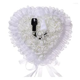 Jewelry Pouches Heart Ring Cushion Holder White Flower Lace Pearl Wedding Bearer Pillow