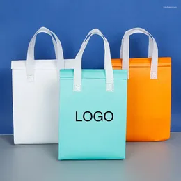 Storage Bags 100Pcs/lot Non-woven Tote Fabric Insulation Food Cake Drinks Packaging Customised One Colour Logo Free Design