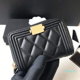 Luxury Black Genuine Leather fashion womens purse Wallet Classic Designer Bag Vintage Gold Metal Card Holder Women caviar lambskin black Zipper Purse