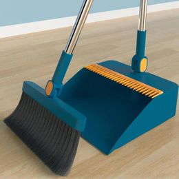 180 Degree Rotation Broom And Dustpan Set Home Windproof Floor Broom Upright Broomstick Floor Clean Sweep Brush Soft Comb Teeth 240103
