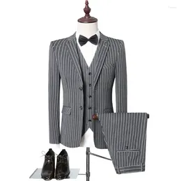Men's Suits Luxury Private Custom Italian Style Stripes Slim Fit Casual Business Suit 3-piece Men Banquet Evening Dress Wedding Groom