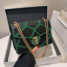 Brand 2024 New Snake Pattern Splicing Color Underarm Net Red Chain Fashionable One Shoulder Crossbody Small Square Bag for Women Handbag