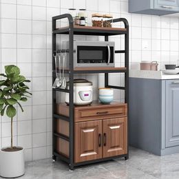 Kitchen Storage European-style Microwave Home Floor-to-ceiling Multi-layer Oven Locker With Drawer Seasoning Shelf Racks Items