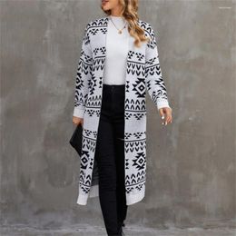 Women's Knits Geometric Jacquard Long Cardigan Christmas Sweater Knitted Clothing Trend Design Cardigans Y2K Women Knitwears