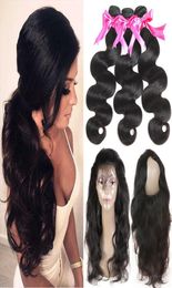 Pre Plucked Body Wave Hair Weaves With Closure Brazilian 360 Lace Band Frontal With Bundle 360 lace Virgin Human Hair With Bady Ha1565071