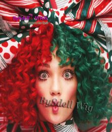 Soul Singer Sia Every Day is Christmas short kinky curly wig fashion party wigs synthetic Sia Green Red Joint Colour Hair Wigs2940296