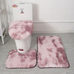 Tie-dye Shaggy Carpet Toilet Three-piece Non-slip Foot Mat Bathroom Absorbent Set Bath Mat Area Rug Home Decor Floor Fluffy Rug 240103