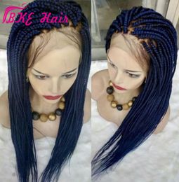 selling Crochet Box Braids wig Long blue Braid wig full lace front jumbo braids wig synthetic Hair for African Braids9050056