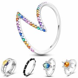 2023 New Rings For Women 100% 925 Sterling Silver Star Moon Colourful Zircon Rings Fine Wedding Engagement Birthday Jewellery Gifts