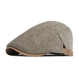 Retro sboy Cap Men Autumn Winter Herringbone Duckbill Hat Tweed Flat Peaked Beret Women Painter Gatsby Driving 240103