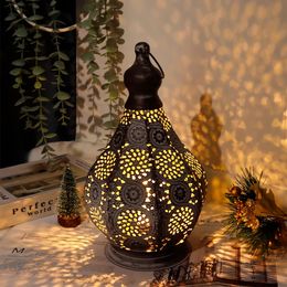 Moroccan Table Lamp Retro Battery Operated Lamps Hanging Candle Holder Bedside Night Light Living Room Bedroom Home Decor 240103