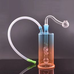 Rainbow newest 10mm Female Mini Glass Bong Water Pipes Pyrex Hookah Oil Rigs Smoking Bongs with silicone hose and glass oil bowl BJ