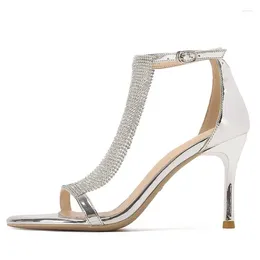 Sandals Silver Rhinestone Transparent 8cm High Heels Women Summer Shoes Ladies And