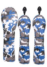 Blue Camouflage Golf Head Covers For Driver Fairways 3 5 Hybrids Waterproof Pu Leather Golf Clubs Wood Cover Set6892785