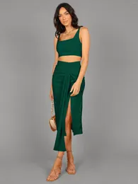 Work Dresses Elegant Two-piece Solid Color Halter Top Sexy Split Skirt Fashion Suit For Women