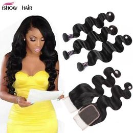 Wefts 8A Brazilian Virgin Human Hair 3Bundles With 4*4 closure Cheap Wholesale Brazillian Peruvian Indian MalaysianBody Wave Hair Extens