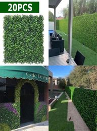 Decorative Flowers Wreaths 20 Pcs Artificial Boxwood Grass 25x25cm Backdrop Panels Topiary Hedge Plant Garden Backyard Fence Gre4772323