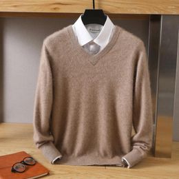 Men's Sweaters 2024 Mink Cashmere Sweater V-Neck Pullovers Knit Large Size Winter Tops Long Sleeve High-End Jumpers