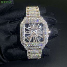 Custom Fashion Jewelry Luxury Yellow Bling Full Diamond Watch Hip Hop Iced Out VVS Moissanite mechanical watches