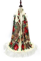 Ukrainian Russian Scarf Winter Female Handkerchief Women Wrap Shawl Babushka Long Hijab Floral Pattern Dupatta Polish Fringed Q0822345202